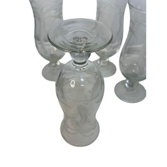 4 Rolf Etched Palm Tree Tropical Hurricane Cocktail Glasses - Picture 3 of 4